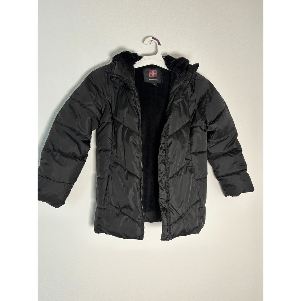 Swisstech Intermediate Puffer Jackets Kids M(7-8) Black Lined Hooded Outerwear